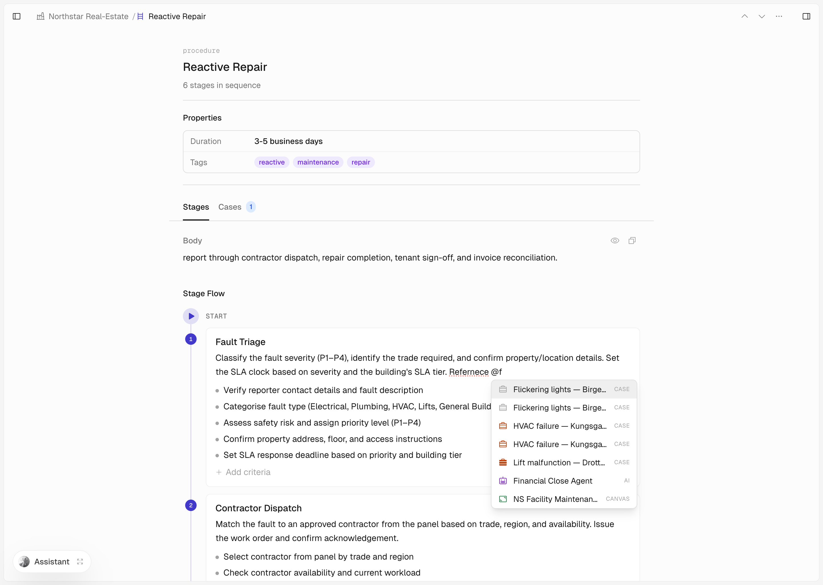 Interloom 프로시저 상세 화면 - 업무 프로세스를 Stage Flow로 구조화하고 관련 케이스를 연결 (출처: interloom.com)